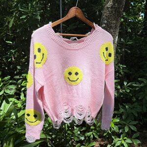 Playful Pink Smiley Face Sweater